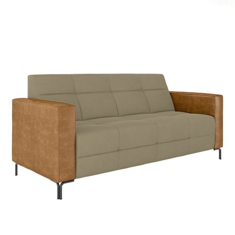 Sofá Living Decorativo Houston 2 Lugares 200cm Pés em Metal Veludo/ Pu Bege Escuro/ Caramelo G33 - G