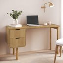 Ver imagem 1 de Escrivaninha com Gavetas Home Office 1,36m x 0,50m Orgânica Cantos Arredondados e Pés em Madeira