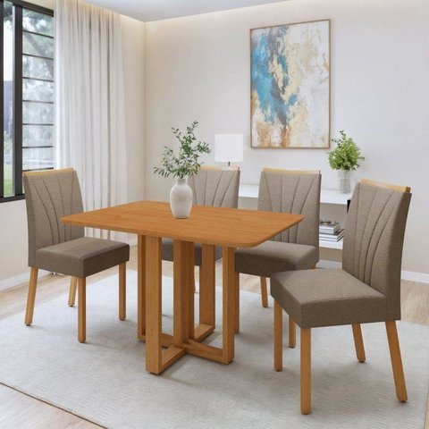 Conjunto Sala de Jantar 4 Lugares Retangular Tampo MDF Mesa Tessera com Cadeiras Pés Madeira Jade