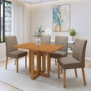 Ver imagem 1 de Conjunto Sala de Jantar 4 Lugares Retangular Tampo MDF Mesa Tessera com Cadeiras Pés Madeira Jade