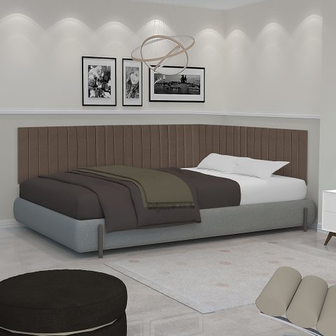 Conjunto de Cabeceira Viuva Solteirão Palito Estofado Suspensa com Proteção Lateral - 128 Cm - Marro