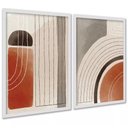 Ver imagem 2 de Kit 2 Quadros Elegantes Abstratos Linhas Bege Terracota 33x24cm - com Vidro:moldura Branca
