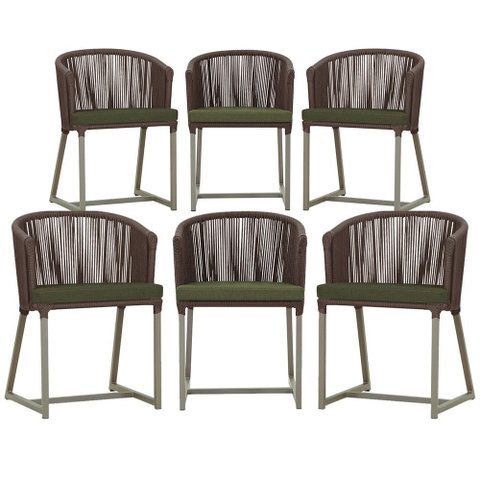 6 Cadeiras de Jantar Área Noronha em Alumínio com Pintura Fendi Corda Náutica E13 Trama Original