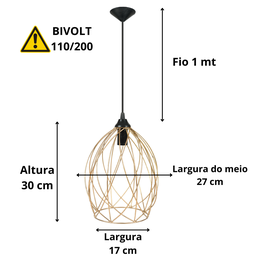 Pendente de Teto Ferro Aramado Dourado - 2
