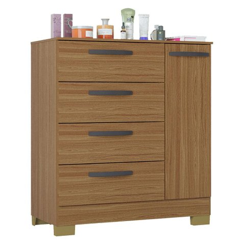 Cômoda 868 4 Gavetas e 1 Porta Cinamom - Poquema