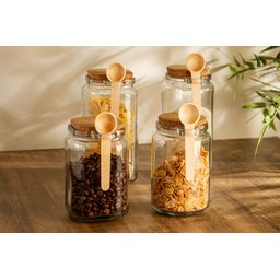 Pote de Vidro com Tampa Rolha Cortiça e Colher Bambu 650ml - 5