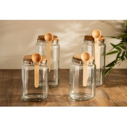 Pote de Vidro com Tampa Rolha Cortiça e Colher Bambu 650ml - 6