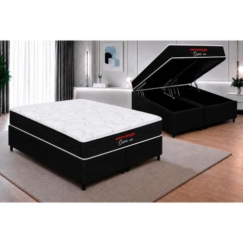 Cama Box Baú Crc Queen +Colchão D45 Bari Orthoflex 158x198