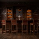 Ver imagem 1 de Kit 4 Banquetas em Madeira Balcão Encosto Assento Sintetico:Imbuia com Sintetico Whisky