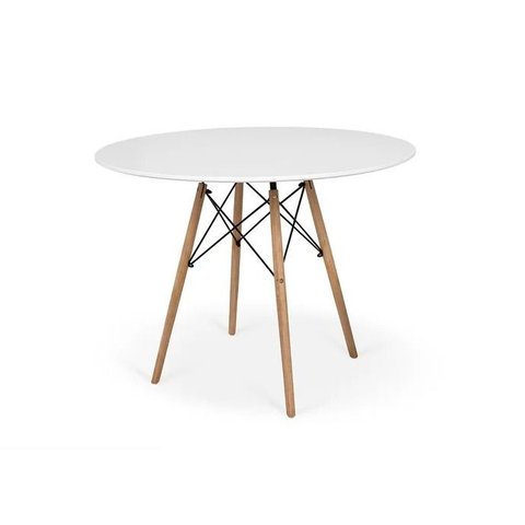 Mesa de Jantar Redonda Eiffel Eames 110cm Tampo Madeira Branco