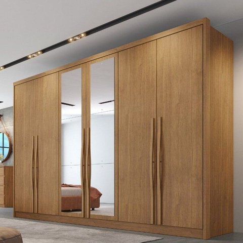 Guarda-Roupa Casal em MDF 6 Portas 6 Gavetas com Espelho Reno Marrom/Cumaru