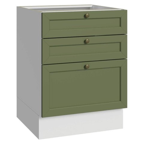 Balcão de Cozinha 60 cm 3 Gavetas (sem Tampo) Branco/Verde Vik Madesa