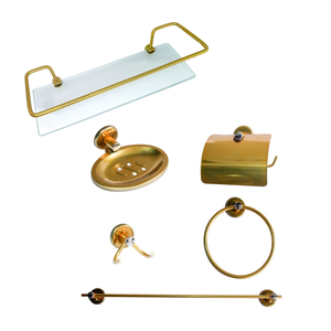 Kit Acessórios P/ Banheiro Aço Inox 6 Peças Reto Dourado