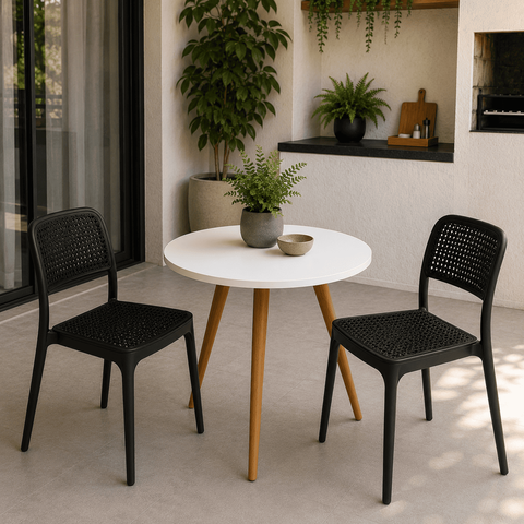 Conjunto Mesa de Jantar Redonda 70cm com 2 Cadeiras Mônaco Rattan - Preto