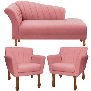Kit Recamier Sofá Divã Clinica 140 + 2 Poltrona Iza Retro:Suede rose