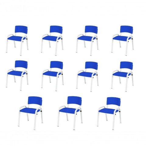 Kit 11 Cadeira Iso Infantil Creche, Base Branco Azul