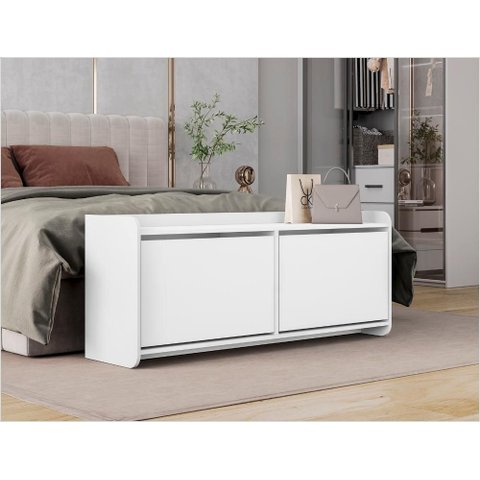 Sapateira Banco Dália 130cm com 2 Portas 4 Nichos em MDF/MDP Branco Casa D
