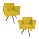 Ver imagem 1 de Conjunto 2 Poltrona Decorativa Com Base Giratória De Madeira Isabella Suede Amarelo - LM DECOR
