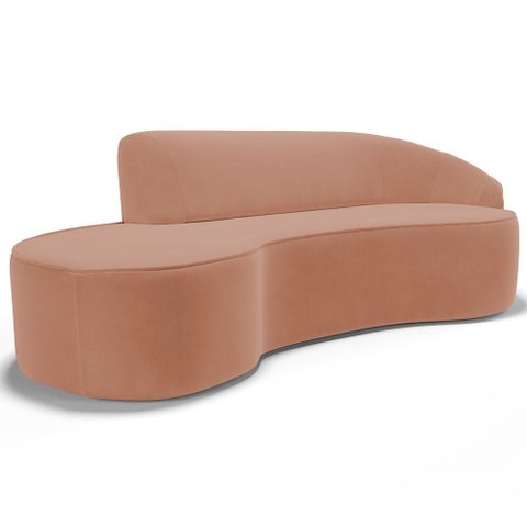 Sofá 3 Lugares Curvo Sala de Estar Living Firenze Direito D02 Veludo Marrom Canela 180 cm C-276 - Ly
