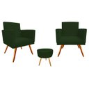 Ver imagem 1 de Kit 2 Poltronas Decorativa Bia + Puff Redondo Suede Verde Pés Madeira Ms Decor