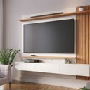 Ver imagem 1 de Painel Tv 70 Pol 180cm Bancada Suspensa Ripado Luca Off White Matte/freijó C04 - D’Rossi