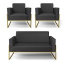 Ver imagem 1 de Sofá Namoradeira com 2 Poltronas Base Industrial Alta Dourado Marisa Corino Preto D03 - D’Rossi Dros