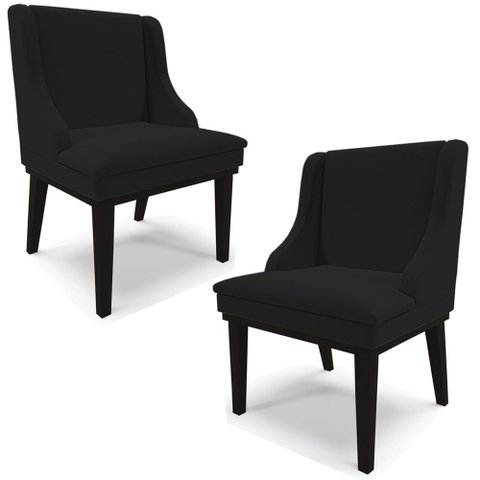 Kit 2 Poltronas Decorativas Base Fixa de Madeira Firenze Linho Preto - Gran Belo