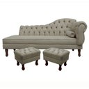 Ver imagem 1 de Divã Recamier Namoradeira Larissa 185cm com Capitonê - Esquerda + 02 Puffs Retrô Suede:cinza