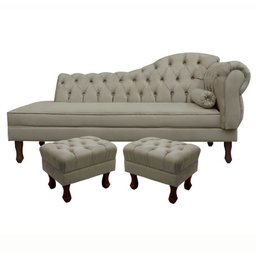 Divã Recamier Namoradeira Larissa 185cm com Capitonê - Esquerda + 02 Puffs Retrô Suede:cinza - 1