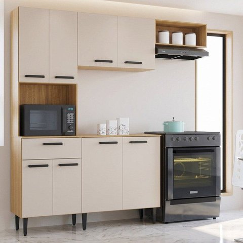 Cozinha Compacta 8 Portas 1 Gaveta Dora Yescasa Amarelo/Damasco/Offwhite