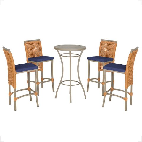 Mesa Bistrô e 4 Banquetas Roma Fendi Corda Náutica Estofado 10 Trama Original