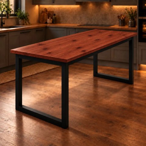Mesa de Jantar Reforçada Industrial 170x80cm Tampo Vermelho Pés Preto