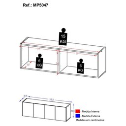 Gabinete de Banheiro 123,5cm Suspenso 4 Portas Multimóveis Mp5047 Rustic - 5
