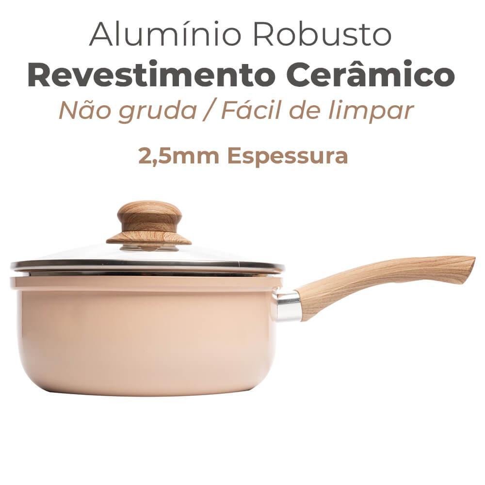 Panela Revestimento Antiaderente Cerâmica de Indução Bege 18cm - Lyor - 2