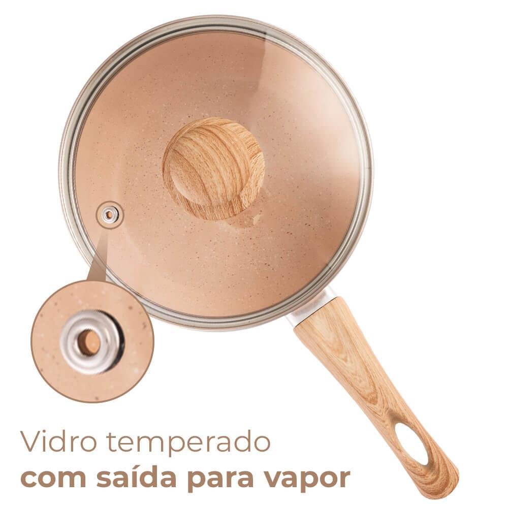 Panela Revestimento Antiaderente Cerâmica de Indução Bege 18cm - Lyor - 3