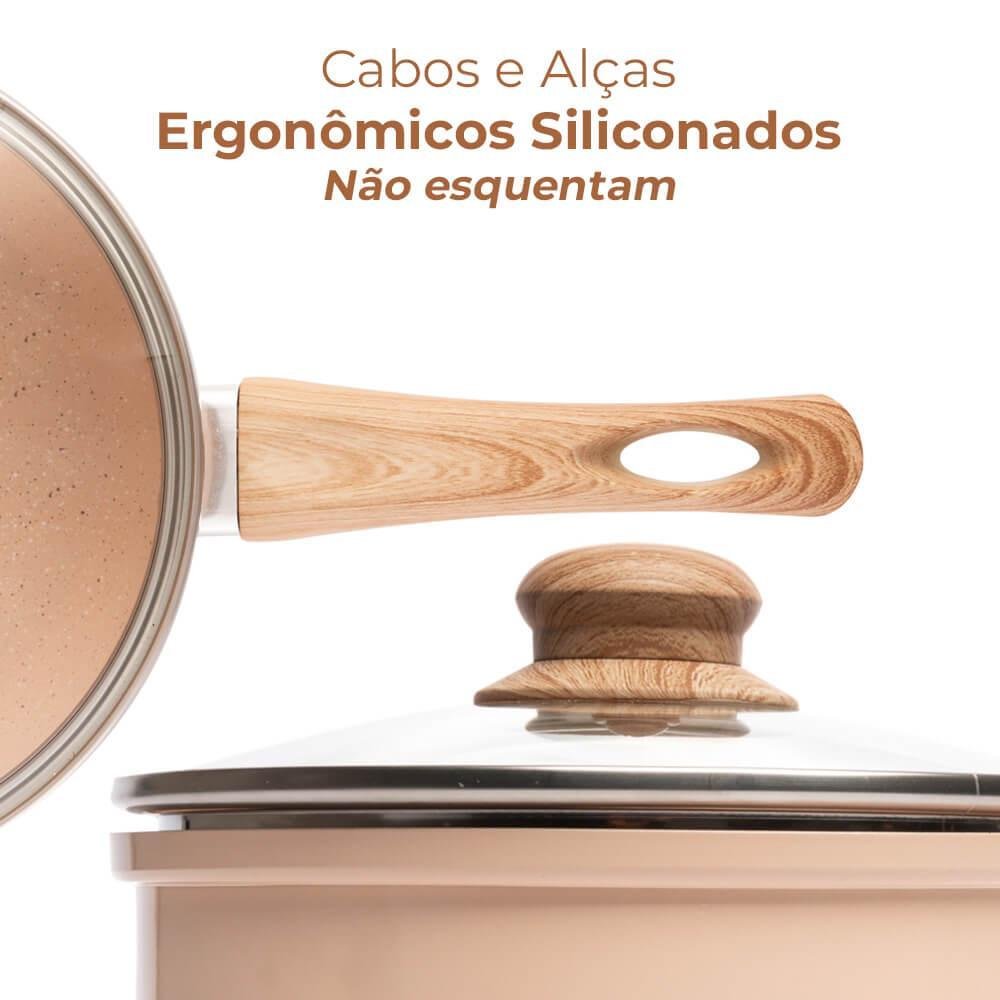 Panela Revestimento Antiaderente Cerâmica de Indução Bege 18cm - Lyor - 4