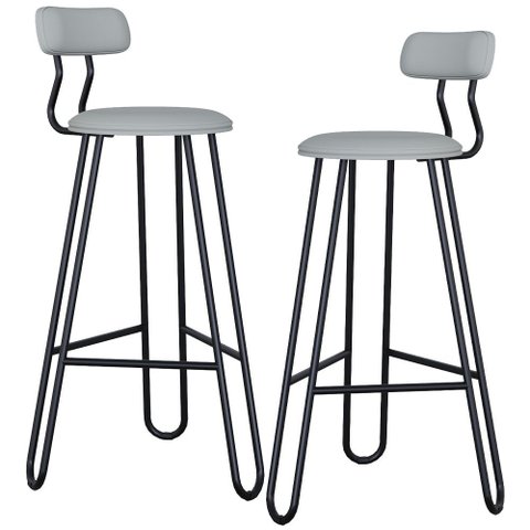 Kit 02 Banqueta Alta Bar Cozinha Sala de Jantar Áris C01 Preto Courino Off White - Lyam Decor