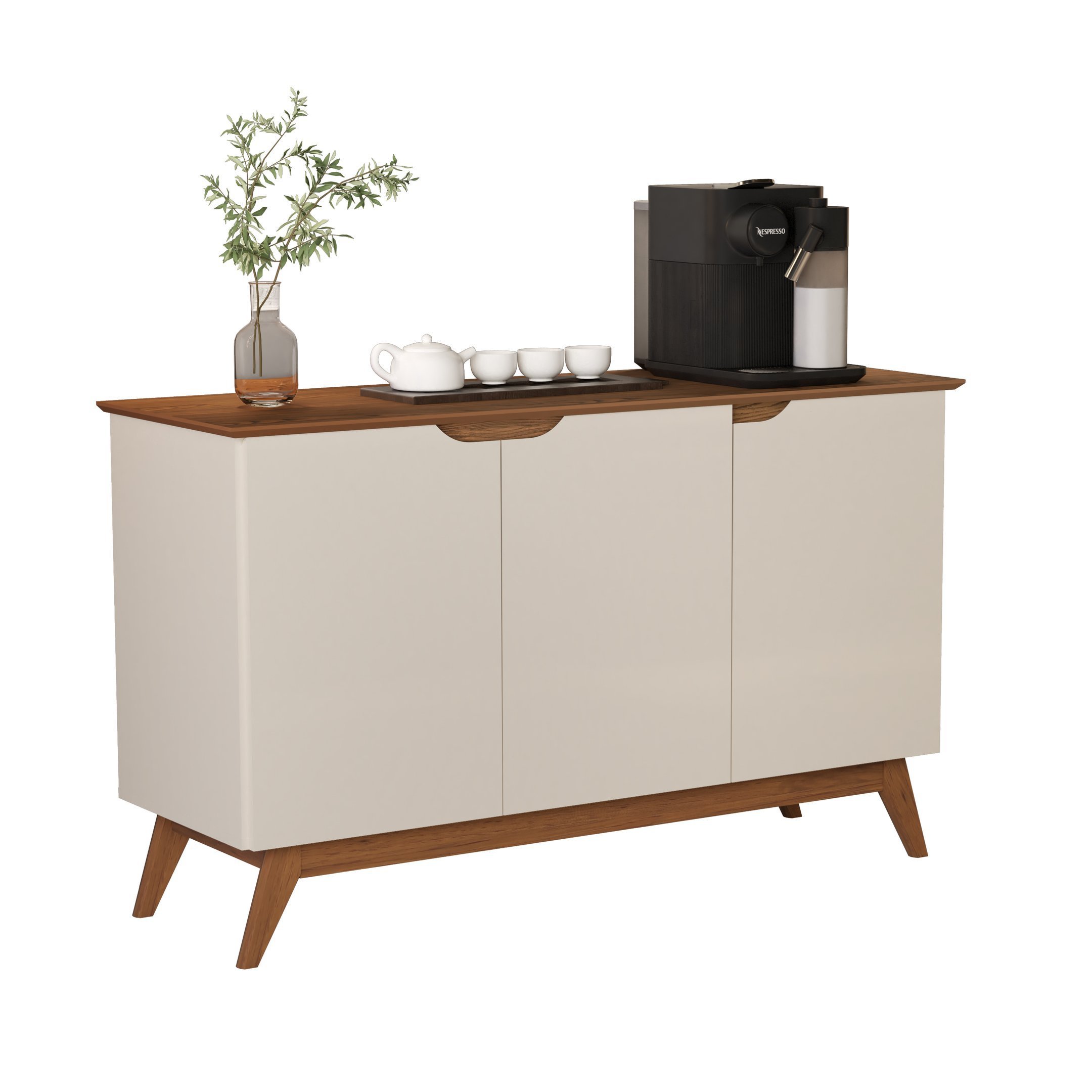 Aparador Balcão / Buffet Orion Wood 3 Portas Off White com Freijó - 1