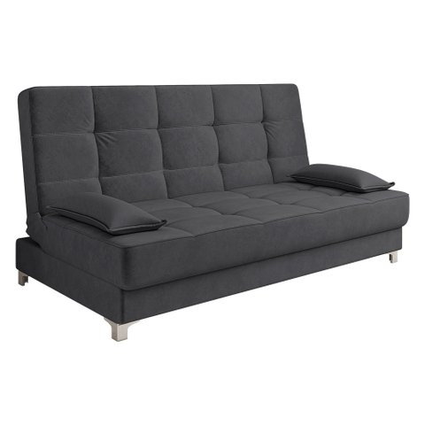 Sofá Cama Equador 193 cm Encosto Reclinável Veludo Grafite Pés Plástico Cromado - D’Rossi