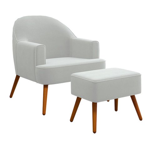 Poltrona Ágata com Puff Madeira Eucalipto Movellu Home