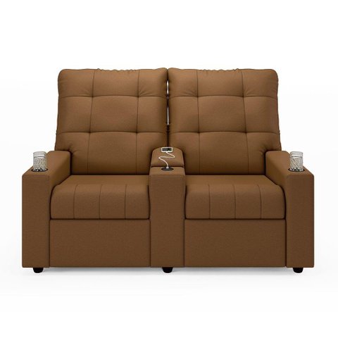 Poltrona Reclinável para Cinema Parma 2 Lugares Baú Usb Pu Caramelo Fh1 - D'Rossi