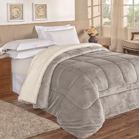 Coberdrom Apollo Solteiro Sherpa Manta Flannel Toque Lã de Carneiro 1 Peça - Cinza