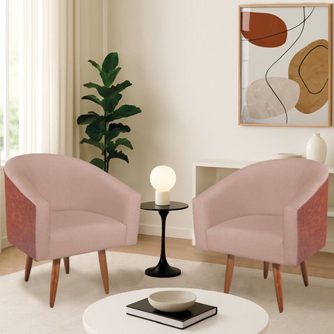 Kit 2 Poltronas Jade Decorativa Moderna Sala de Estar Quarto Escritório Conforto Pés Palito Corano N