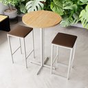 Ver imagem 1 de Conjunto Mesa Alta Bar Bistrô Redonda Pinus 2 Bancos Estofado Don Castro Decor
