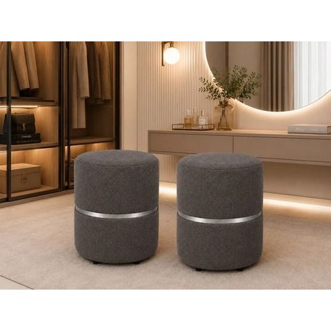 Kit de Puff com Cinta no Meio Prata, Cor Cinza Boucle - Let Móveis
