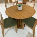 Ver imagem 1 de Conjunto de Jantar Mesa Redonda Mdf e 4 Cadeiras Tela Palha Cor:freijó e Verde
