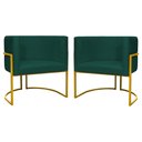 Ver imagem 1 de Kit 2 Poltronas Decorativa Luxo Base de Metal Dourada Escritório Recepção Sala Suede Verde Eli Móvei