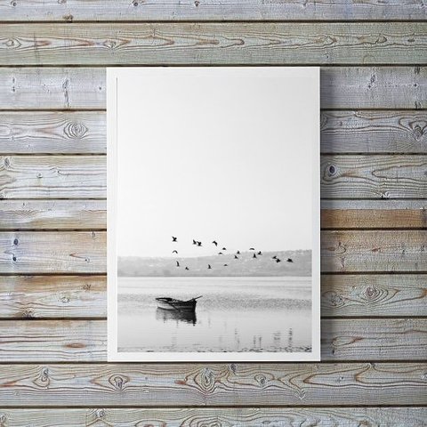 Quadro Decorativo Minimalista Fotografia Lago 24x18cm:madeira Preta
