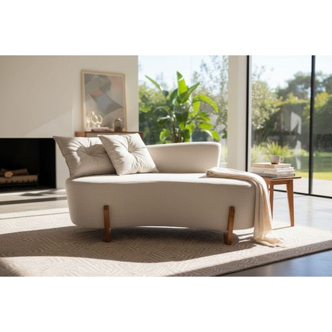 Namoradeira Sofá Feijão Luna 130cm Orgânica Linho Bege