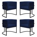 Ver imagem 1 de Kit 4 Poltronas Reforçada Decorativa Sala Nayara Base Ferro Preto Suede Azul Marinho